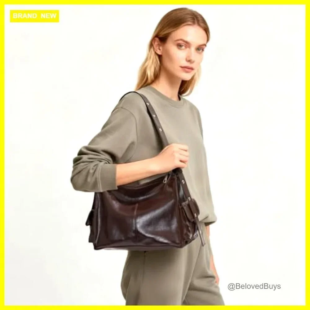 Vegan Leather Hobo Shoulder Bag Adjustable Strap Slouchy Purse